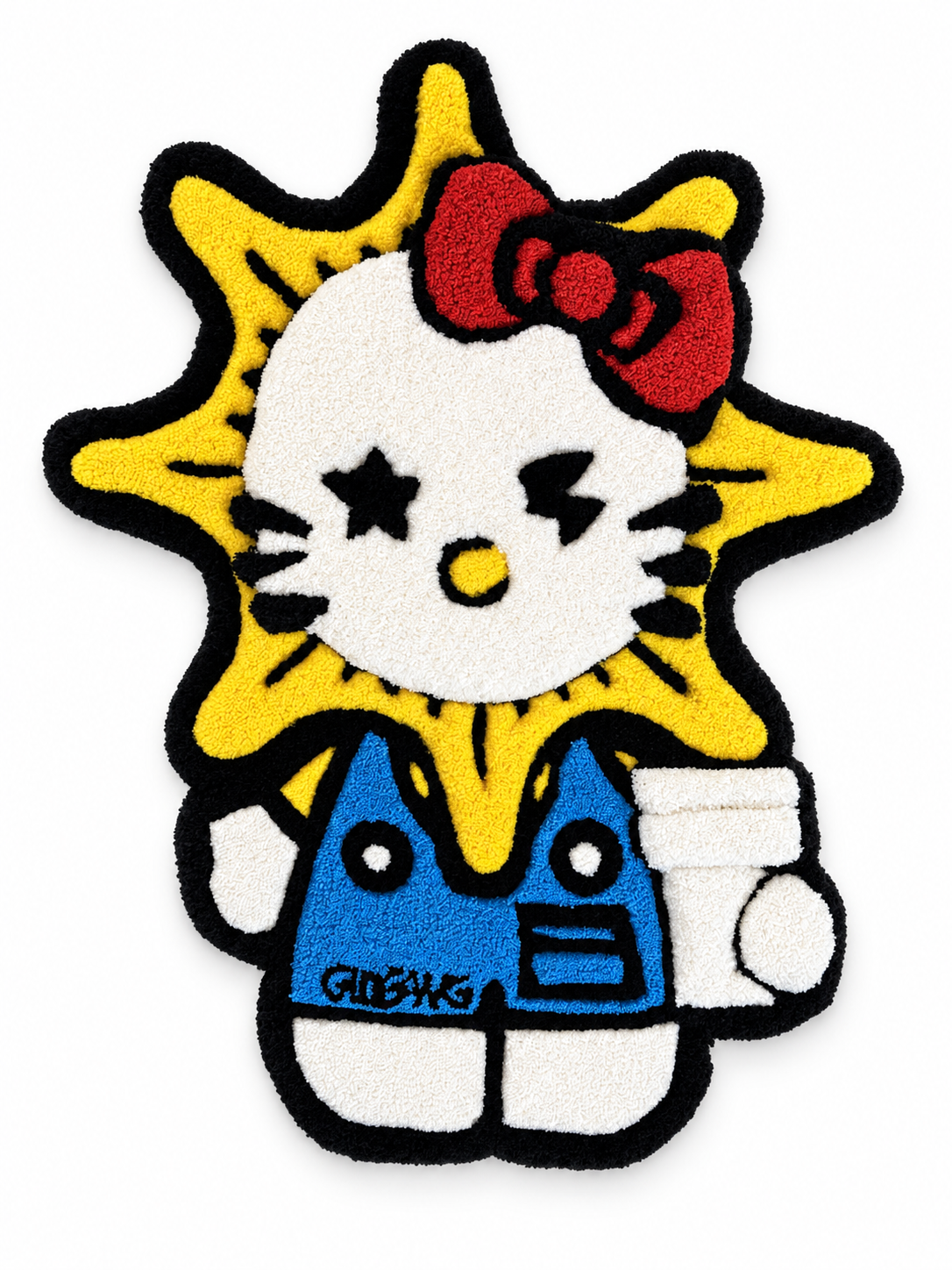 Hello Kitty Sunburst rug on white background — AI-edited product photo