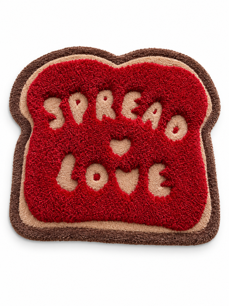 Spread Love Rug – Jelly Toast on white background — AI-edited product photo